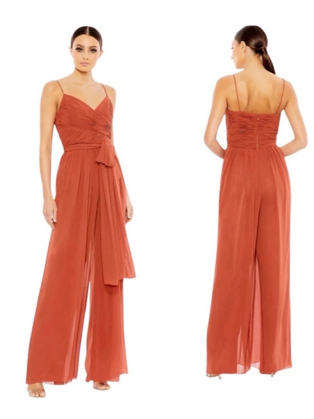 💕 Mac Duggal Leena - NWT  Rust Wrap-Style Wide-Leg Jumpsuit - S tall
